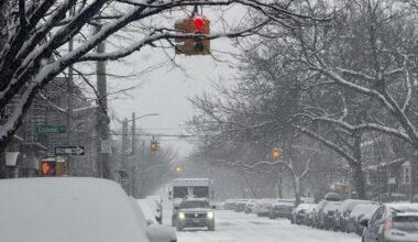 A photo of snow in Queens Sunday morning.