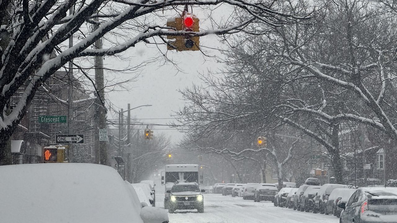 A photo of snow in Queens Sunday morning.