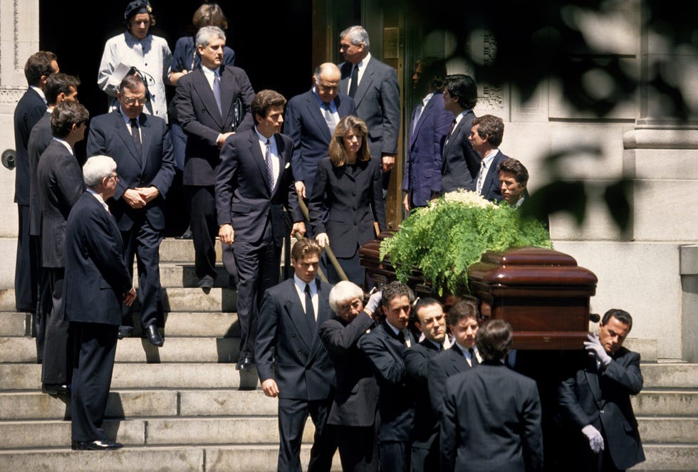 Coffin of Jacqueline Kennedy Onassis exits the Church of St. Ignatius Loyola
