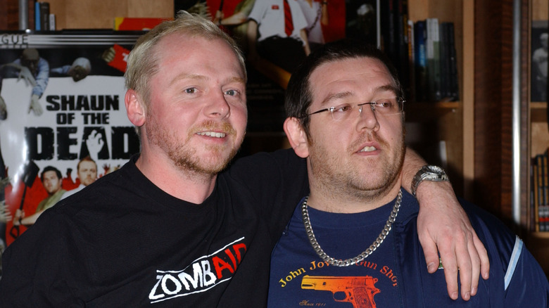 simon pegg and nick frost at shaun of the dead publicity event