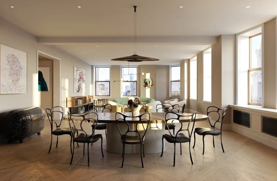 The “Great Room” of the for-sale unit overlooks Fifth Avenue. Courtesy of The Flatiron Building