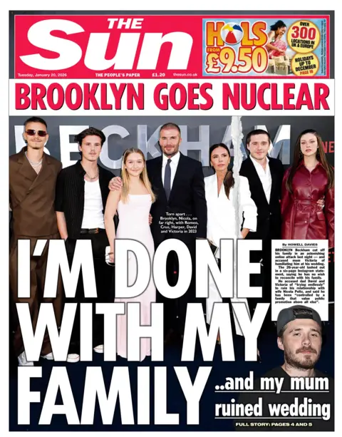 The headline on the front page of the Sun reads: "I'm done with my family."