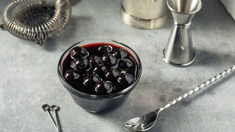 dark cocktail cherries in syrup