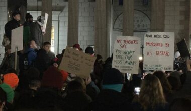 Demonstrators say the video of the incident circulating only intensifies their concerns and distrust. (Spectrum News NY1/Louis Finley)