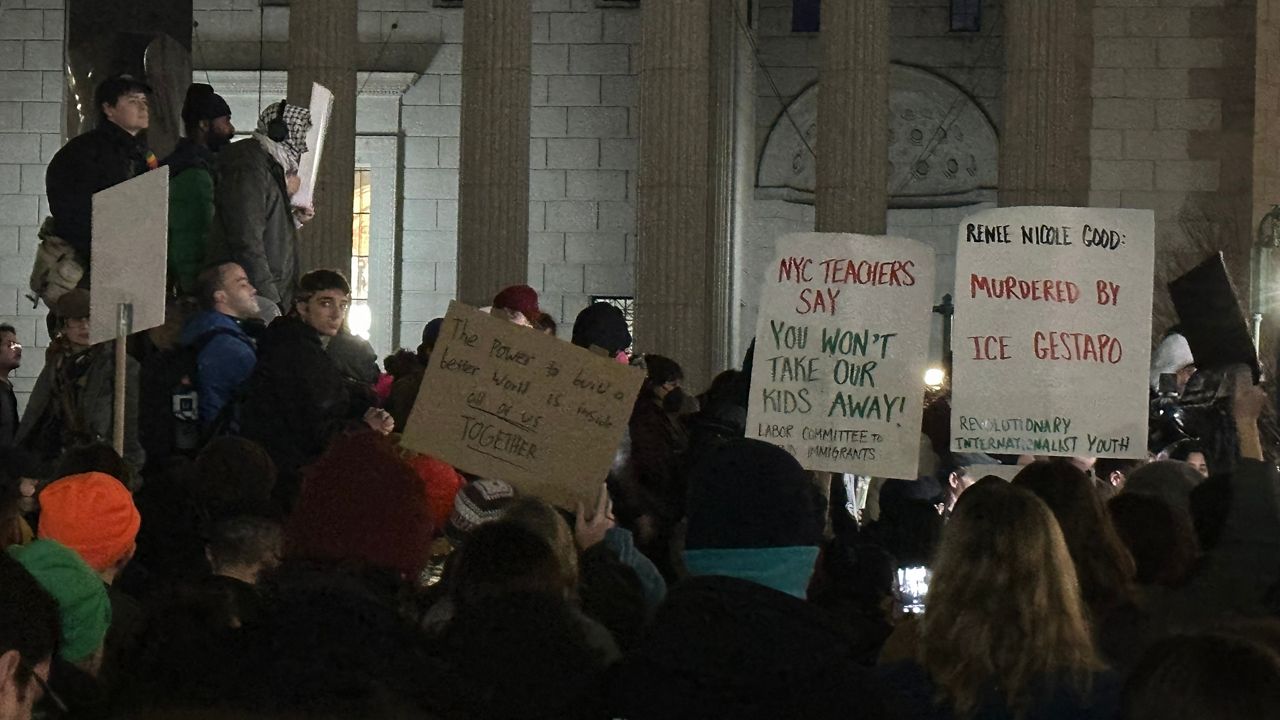 Demonstrators say the video of the incident circulating only intensifies their concerns and distrust. (Spectrum News NY1/Louis Finley)