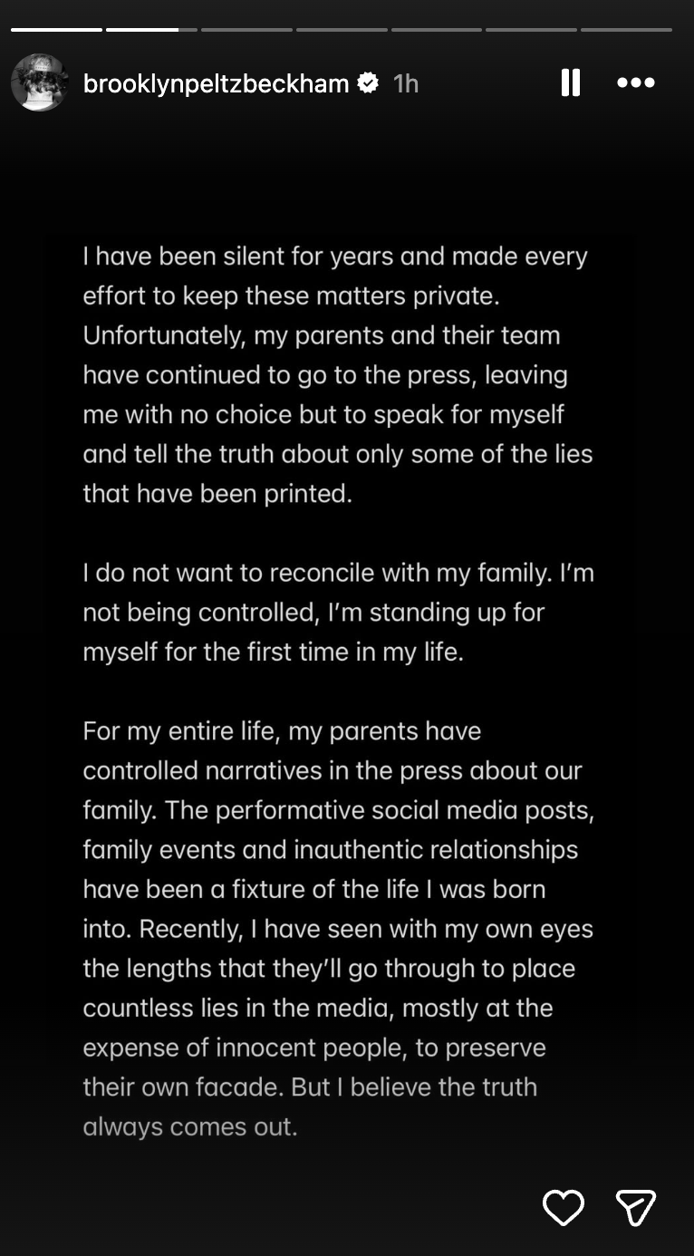 Brookyln Beckham Instagram story