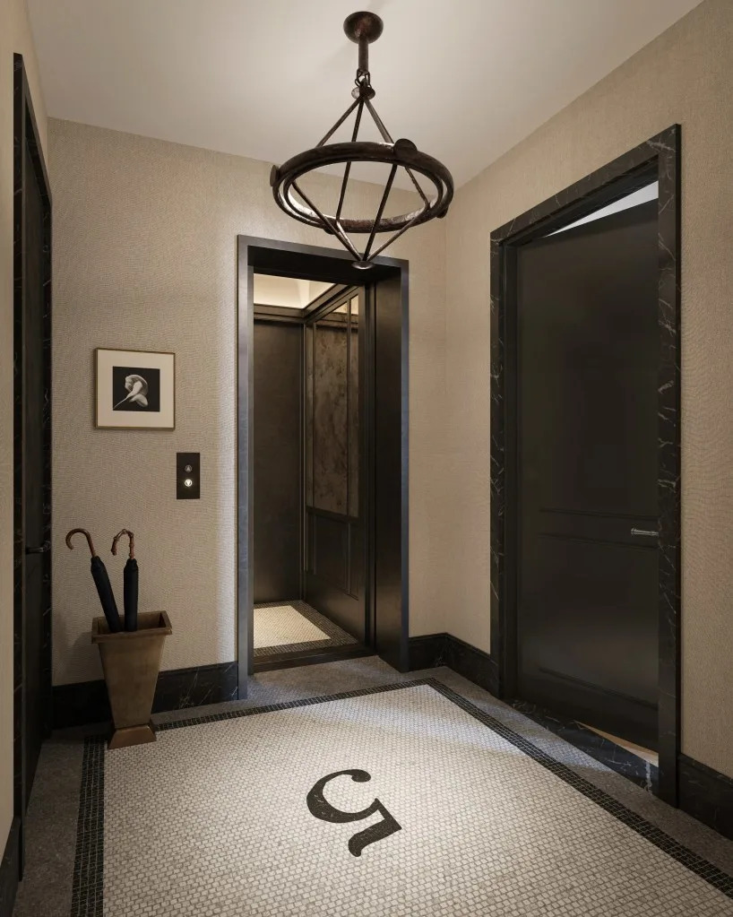 A direct elevator opens to a tiled vestibule. Courtesy of The Flatiron Building