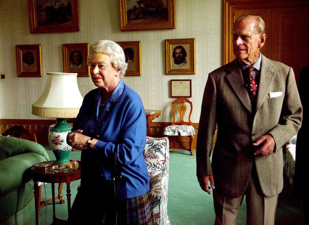 Queen Elizabeth II and Prince Philip, Duke of Edinburgh, on holiday at Balmoral Castle in Scotland on August 16, 2005