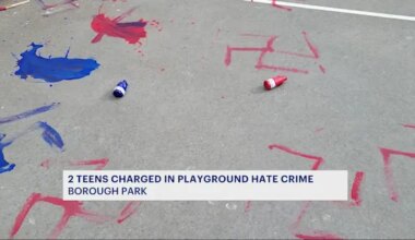 News 12 | Brooklyn | Dozens of swastikas found at Gravesend Park; two teens arrested