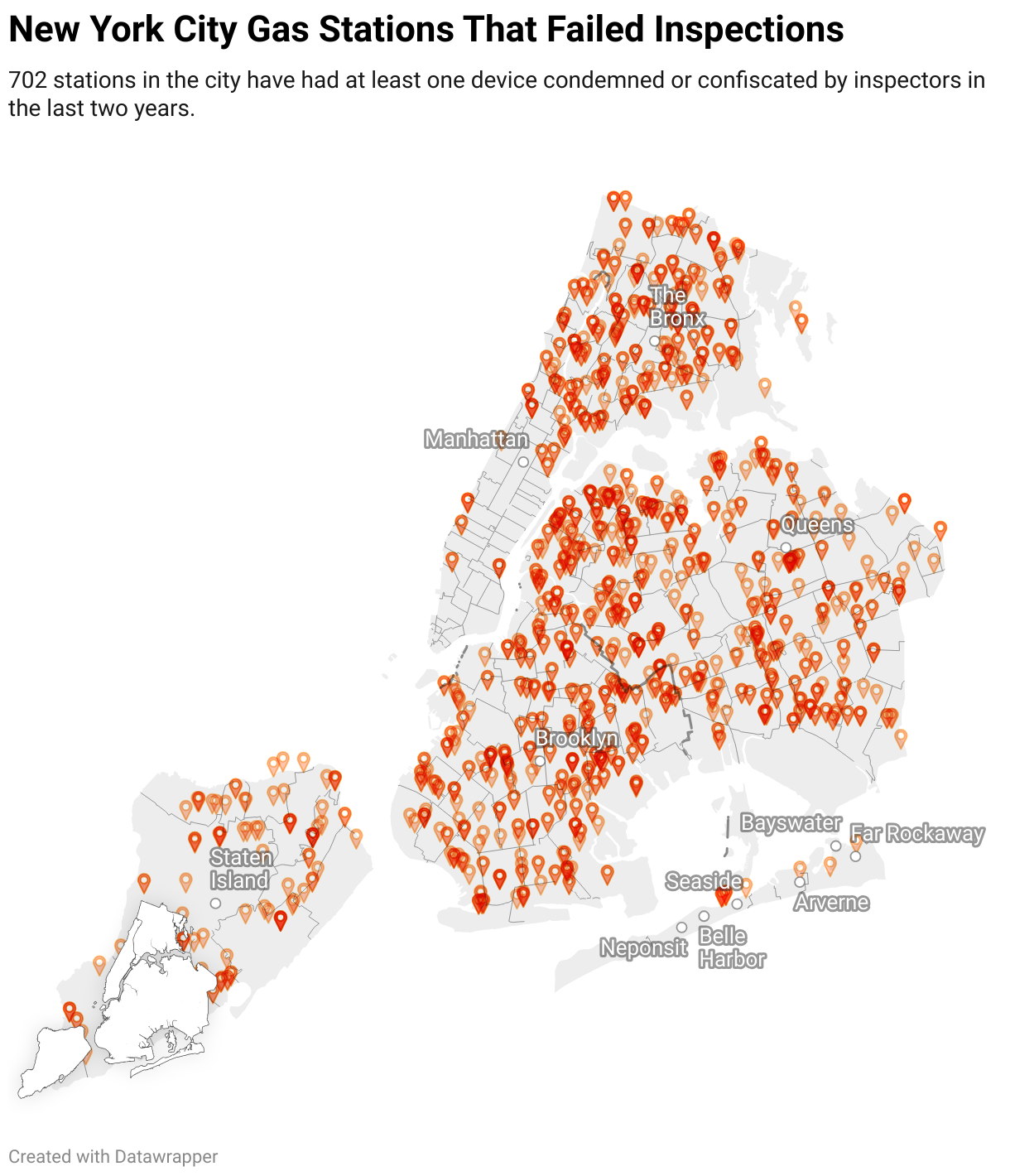 New York City Gas Stations That Failed Inspections (Symbol map)