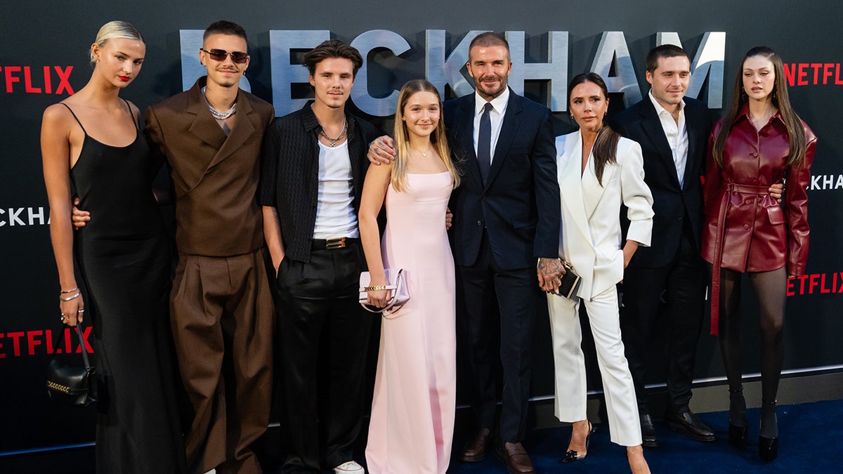 The Beckham family standing together during the premiere of their Netflix documentary.