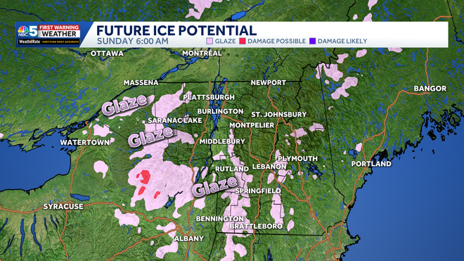 Forecast ice accumulations through Sunday morning.