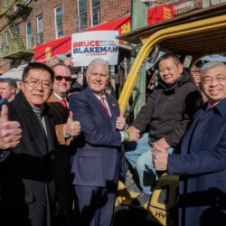 Republican candidate for governor Bruce Blakeman visits Sunset Park constituents with State Sen. Steve Chan, Assemblymembers Lester Chang and Michael Novakhov, and local leaders. Photo courtesy of Blakeman For New York