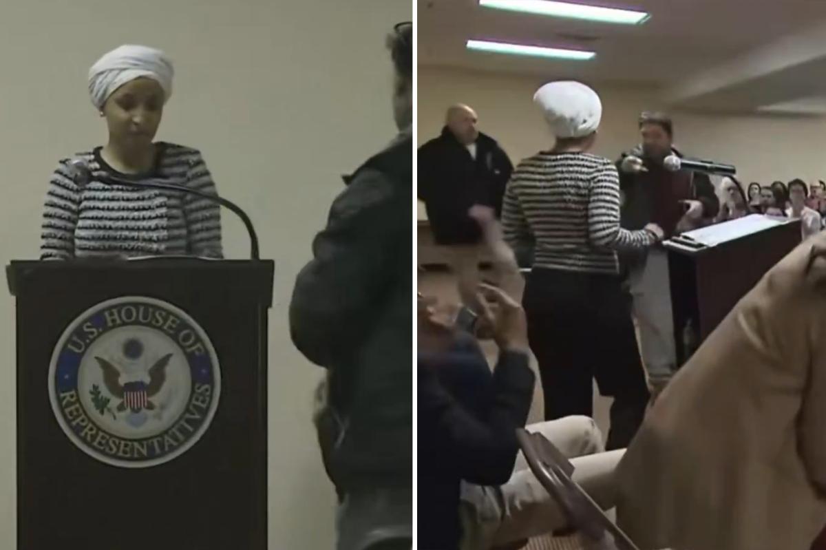Rep. Ilhan Omar sprayed with unknown substance in syringe by ranting audience member at chaotic town hall