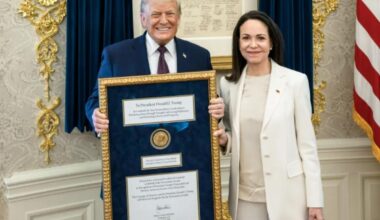 Venezuelan opposition leader María Corina Machado presented Trump her Nobel Peace Prize medal in White House meeting