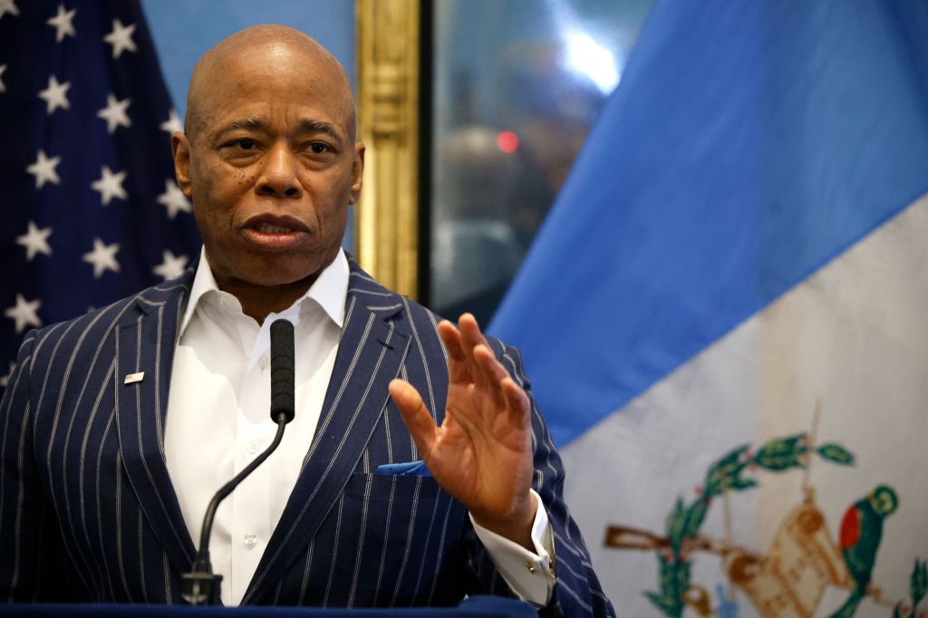 New York City Mayor Eric Adams speaks at a Guatemalan community event at Gracie Mansion.