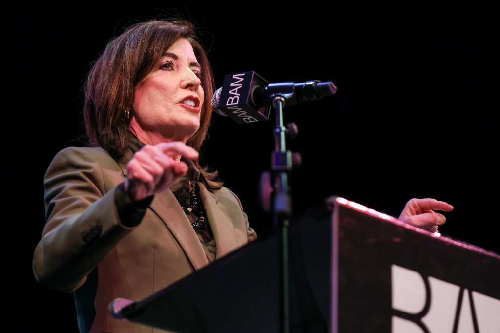 New York Governor Kathy Hochul speaks at the 40th Annual Tribute To Dr. Martin Luther King, Jr. at the Brooklyn Academy of Music.