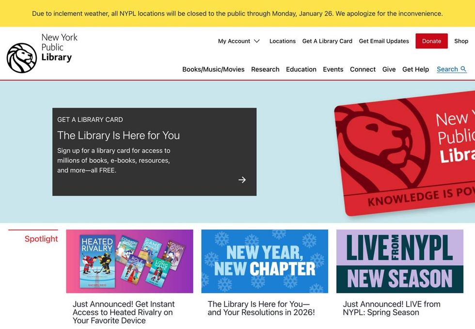 New York Public Library website as of January 25, 2026
