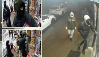 3 masked brutes, 1 with gun, ambush NYC bodega workers for $4K cash, pricey jewelry in caught-on-video heist