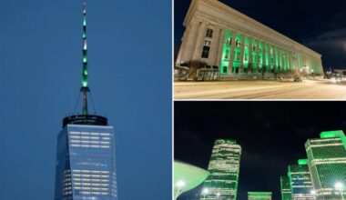 NY landmarks including World Trade Center lit green for Muslim American Heritage month after Hochul order