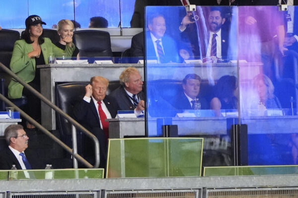 Rep. Nicole Malliotakis sits with President Donald Trump during a New York Yankees baseball game. Photo: Alex Brandon/AP