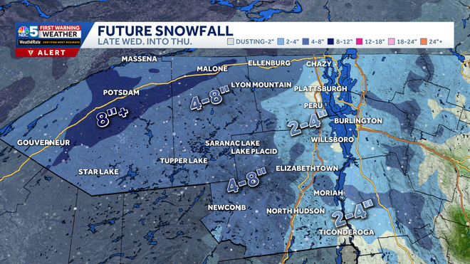 Northern NY snow map thursday snow map