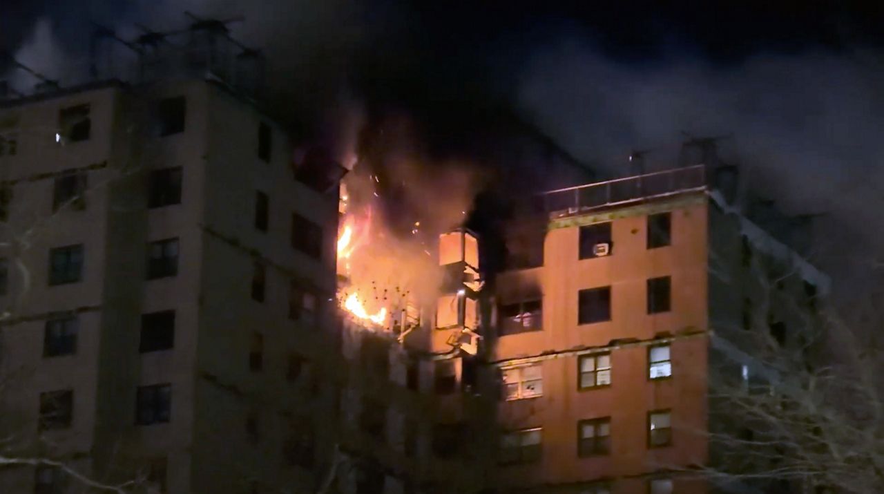 A still image from video of the scene of the fire.
