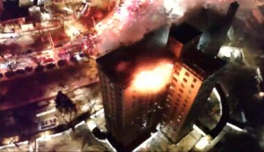 A still image from video of the scene of the fire.