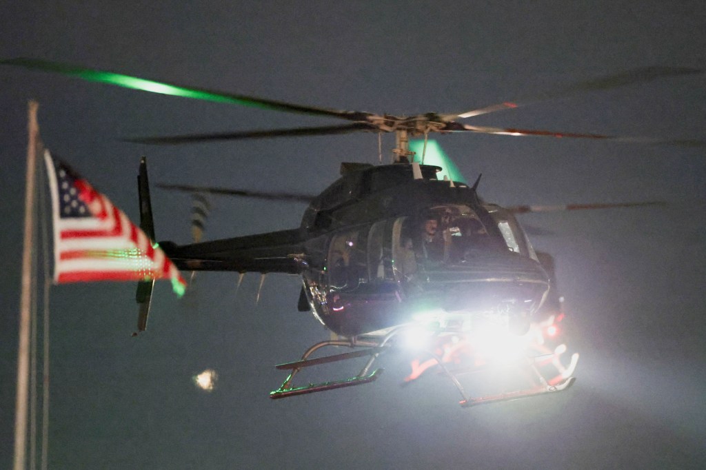 A helicopter carrying Venezuela's President Nicolas Maduro and his wife Cilia Flores arrives in custody at the Westside Heliport in New York City.
