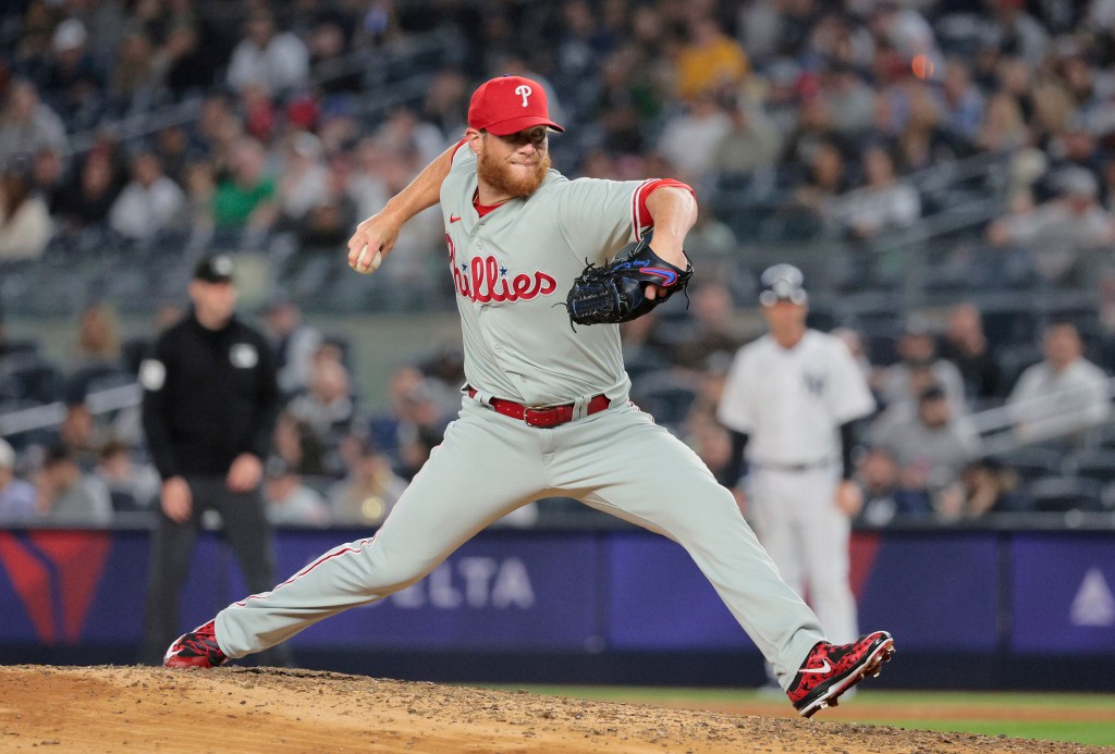 Philadelphia Phillies relief pitcher Craig Kimbrel #31 closes out the 9th inning.