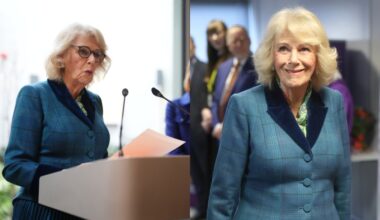 Queen Camilla wears Fiona Clare in Cheltenham, Gloucestershire, on Jan. 21, 2026 in Cheltenham, United Kingdom.