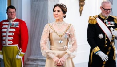 Queen Mary of Denmark wears pieces by Jesper Hovring and Lasse Spangenberg to the New Year's Court/ the New Year's Day Parade hosted by King Frederik X of Denmark and Queen Mary of Denmark at Christian VII's Palace on Jan. 1, 2026 in Copenhagen, Denmark.