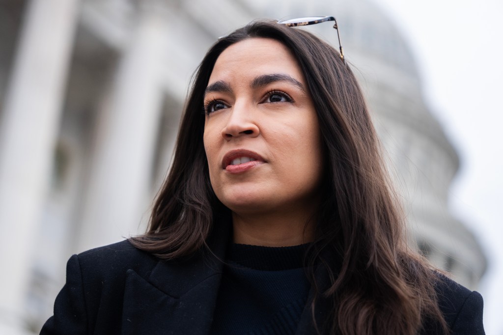 Rep. Alexandria Ocasio-Cortez speaking outside the U.S. Capitol.