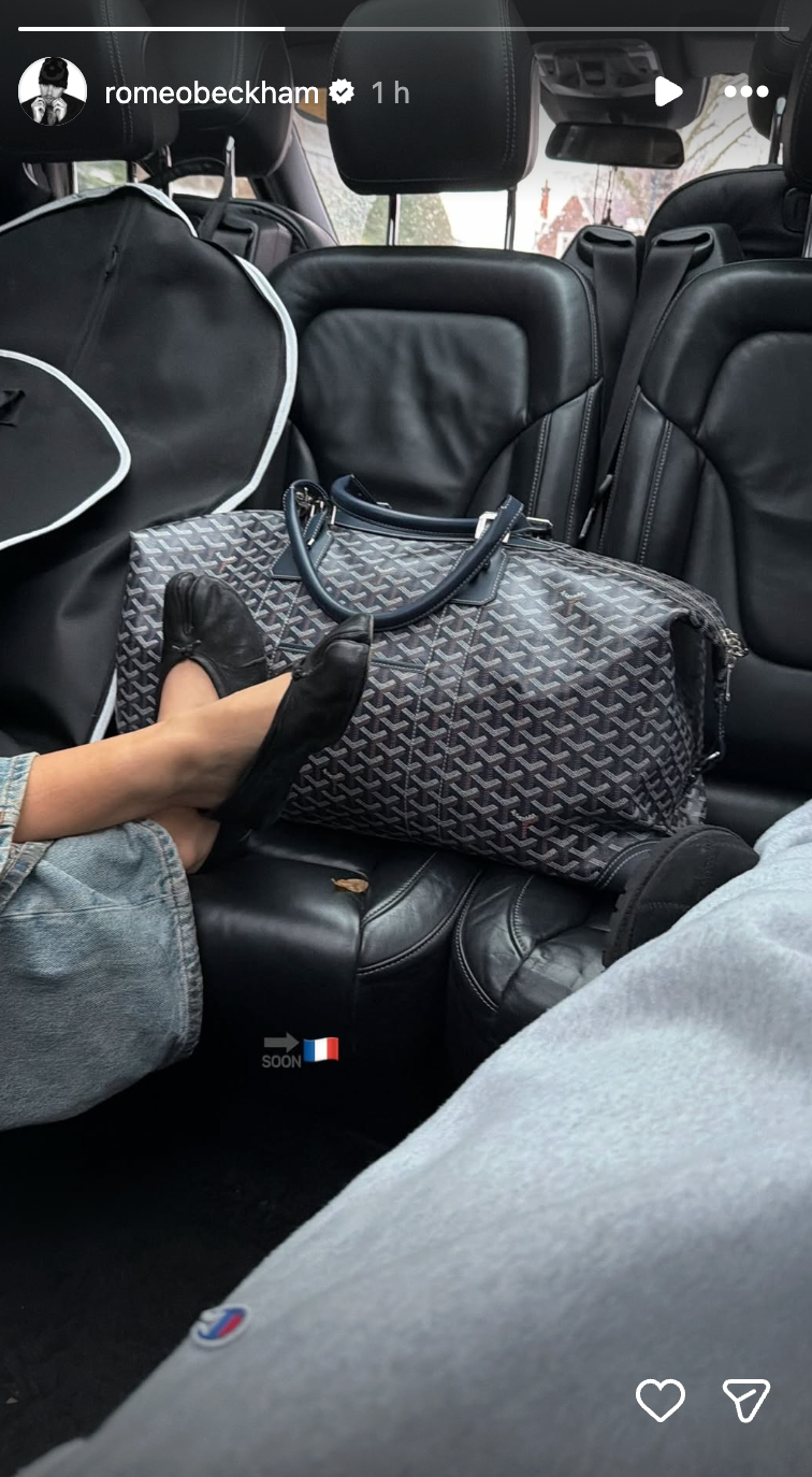 footwear and a bag positioned in a vehicle