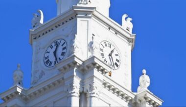 clock tower at Schenectady City Hall