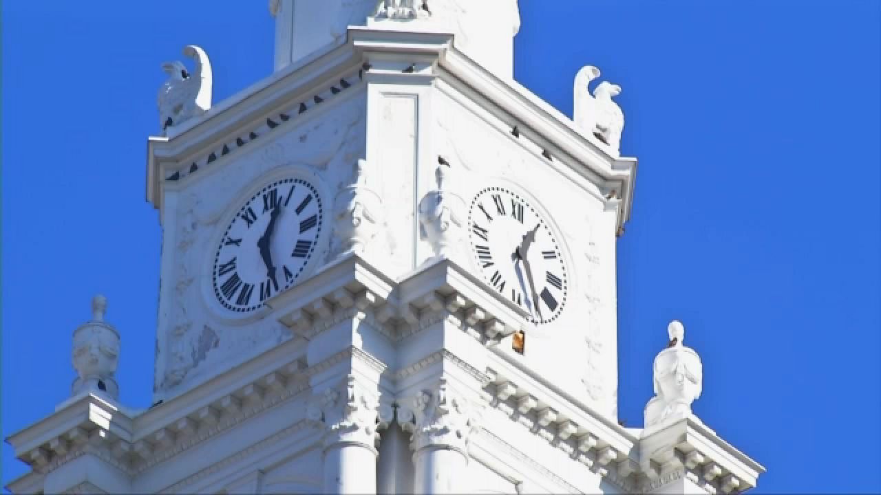 clock tower at Schenectady City Hall