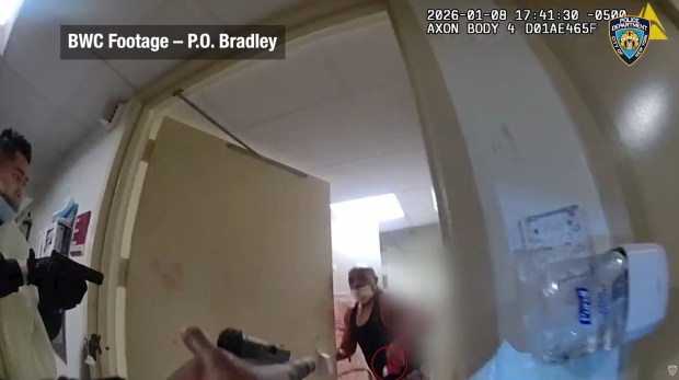 Screengrab from a video of an NYPD involved shooting of a former cop and retired FDNY lieutenant at Brooklyn Methodist Hospital on Jan. 8, 2026. (NYPD/YouTube) 