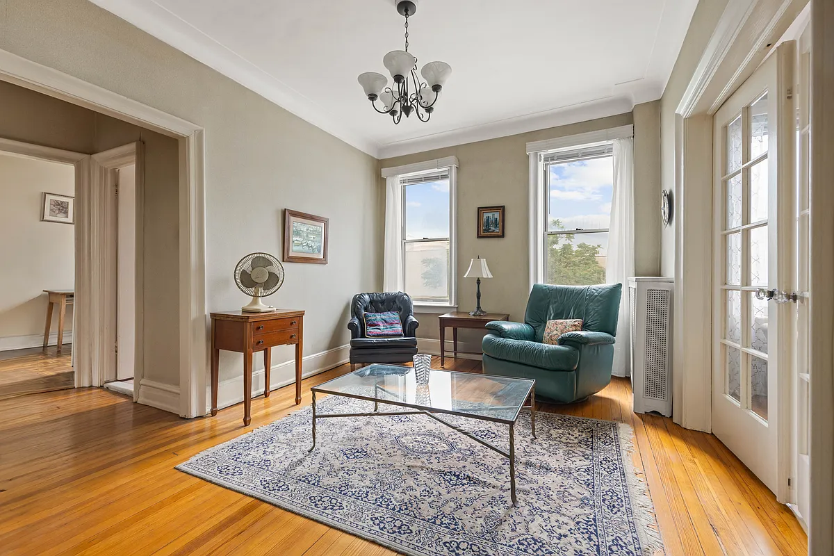 living room with wood floor, french doors