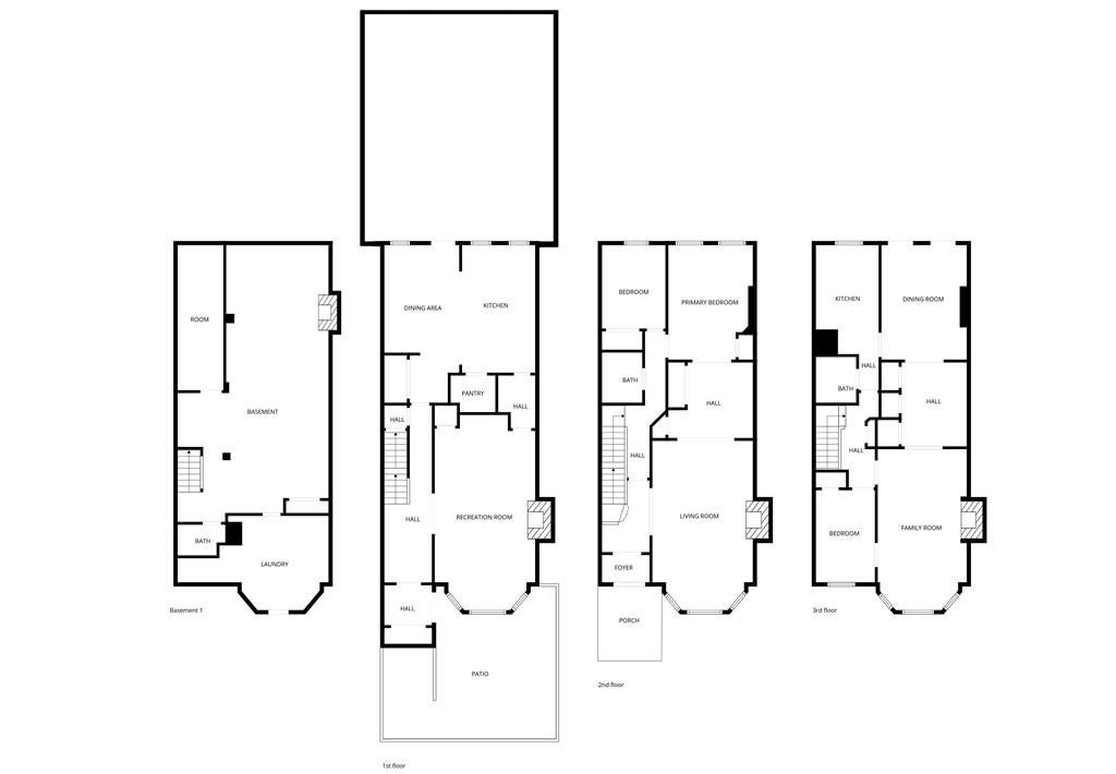 floorplan showing three floors of living space plus basment