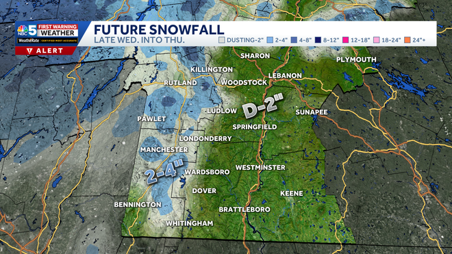 Southern Vermont snow totals thursday snow map