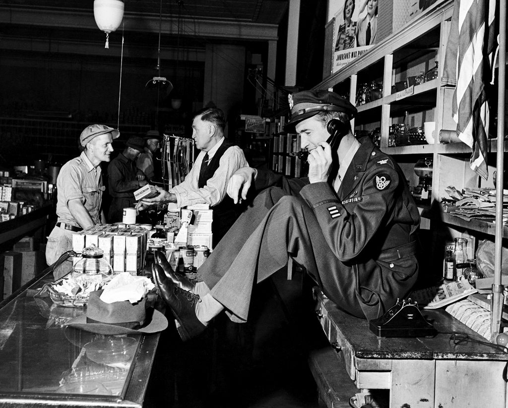 Jimmy Stewart on the phone, 1945
