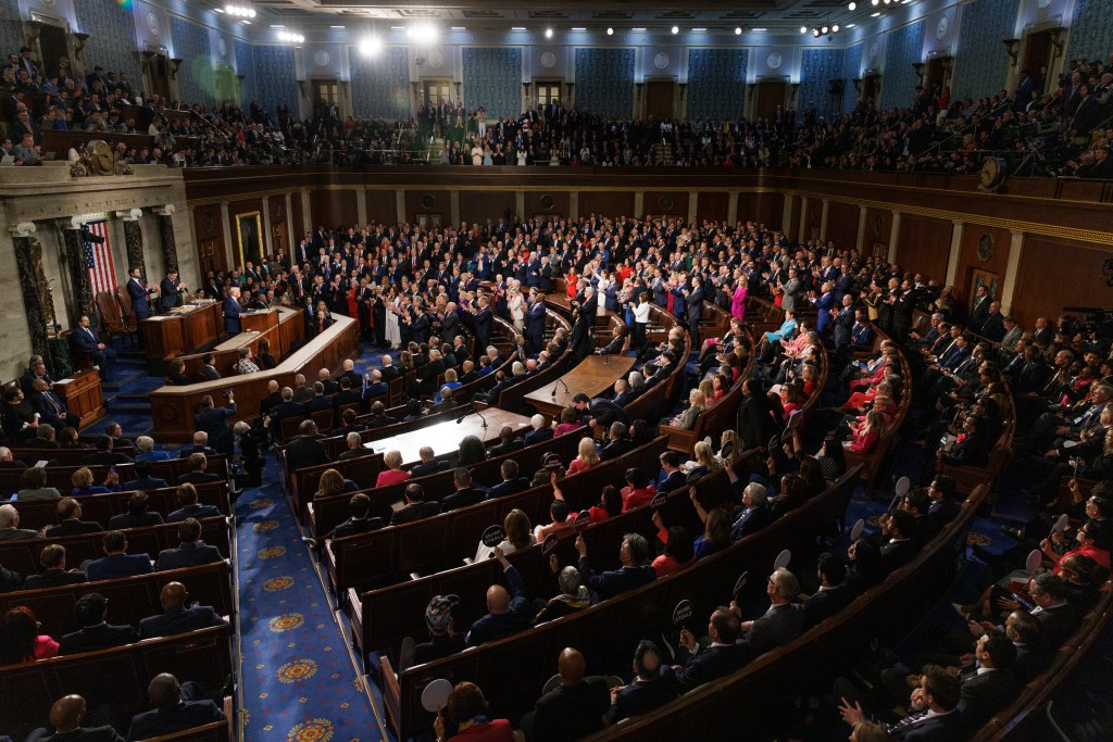 US President Donald Trump speaking to a Joint Session of Congress in the House Chamber of the US Capitol Building.