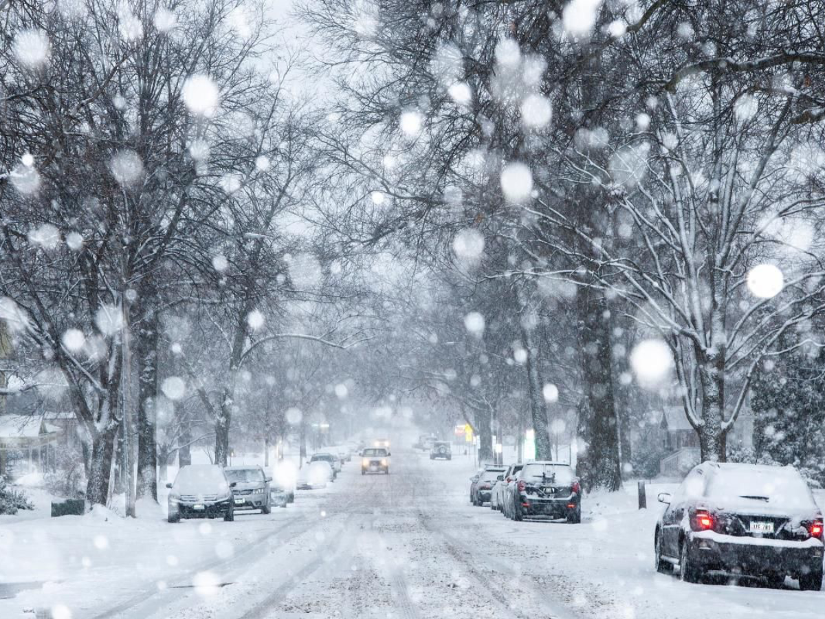 Snow and sleet cover roads in the Northeast