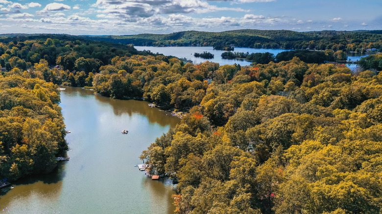 Aerial view of lake in Vernon, New Jersey