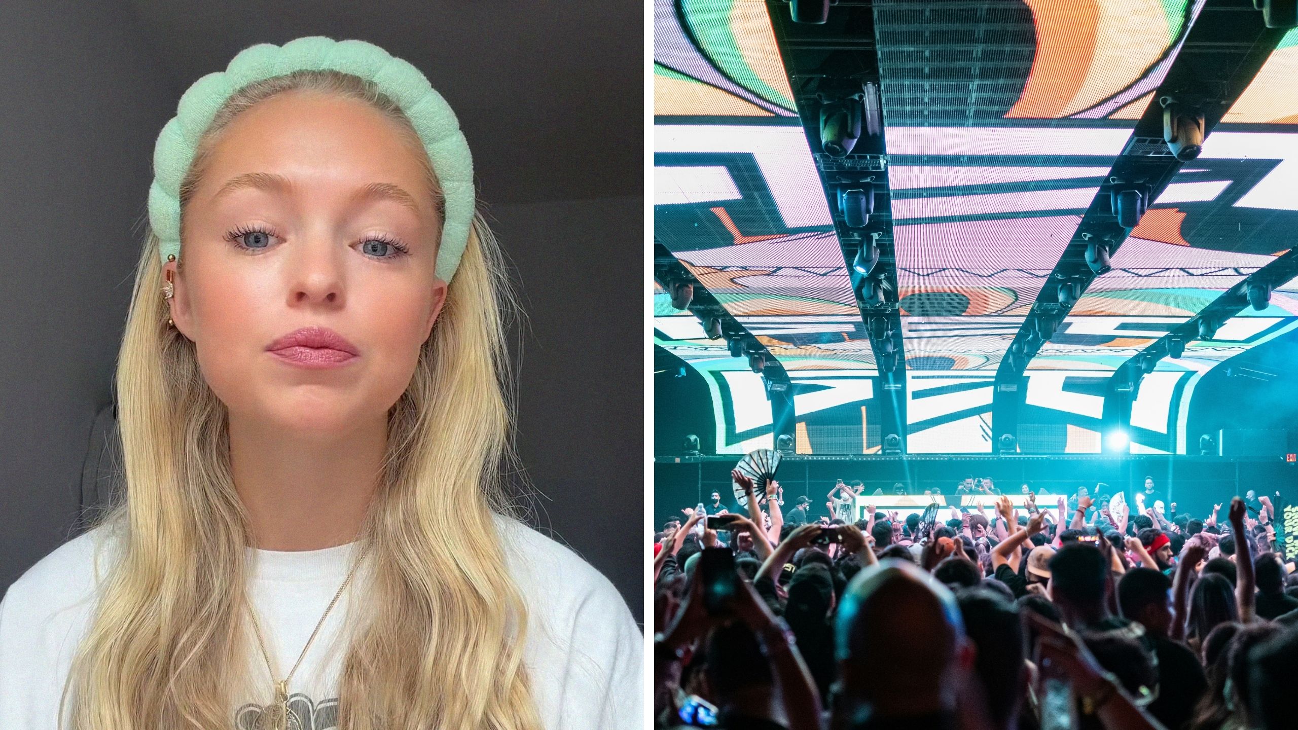 woman shares emotions after visiting the box club (l) crowded night club (r)