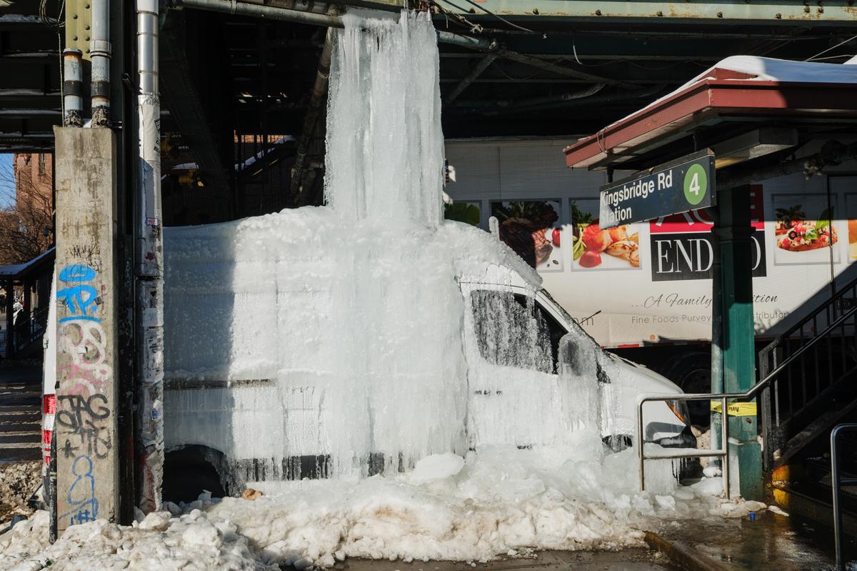 NYC van owner’s ride encased in waterfall of ice after snowstorm