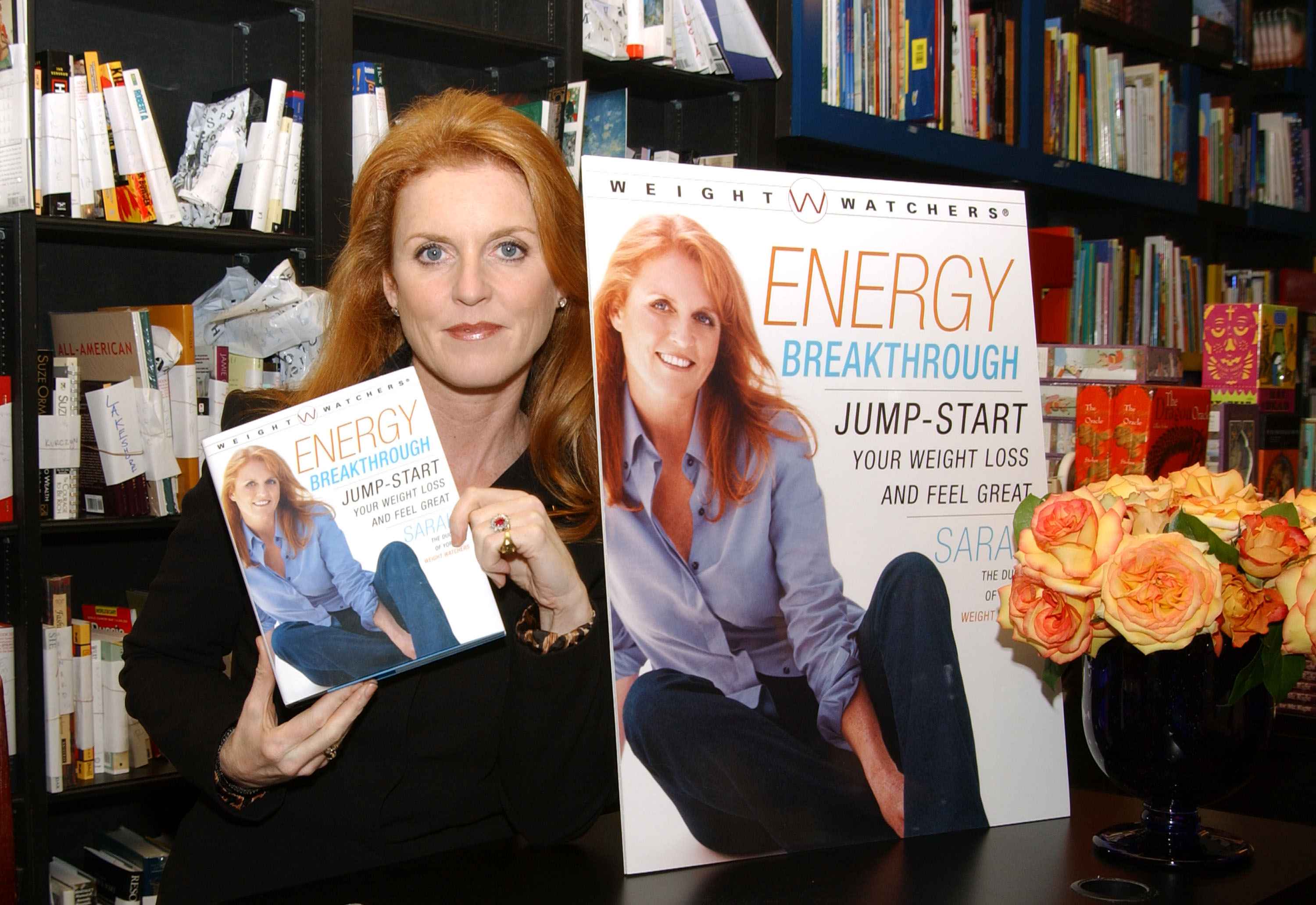 Sarah Ferguson holding her book, "Energy Breakthrough: Jump-Start Your Weight Loss and Feel Great."