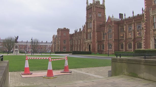 The Queen's University Belfast campus is pictured after the removal of the George Mitchell bust