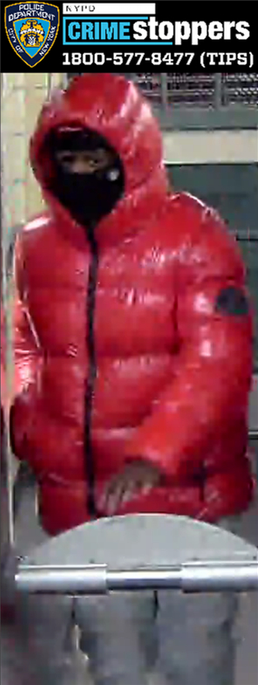 The brute – who wore a black mask and bright-red puffer coat – approached the 25-year-old victim on board a northbound N train approaching 86th Street around 2:20 a.m. Saturday and demanded his wallet and some money, police said.