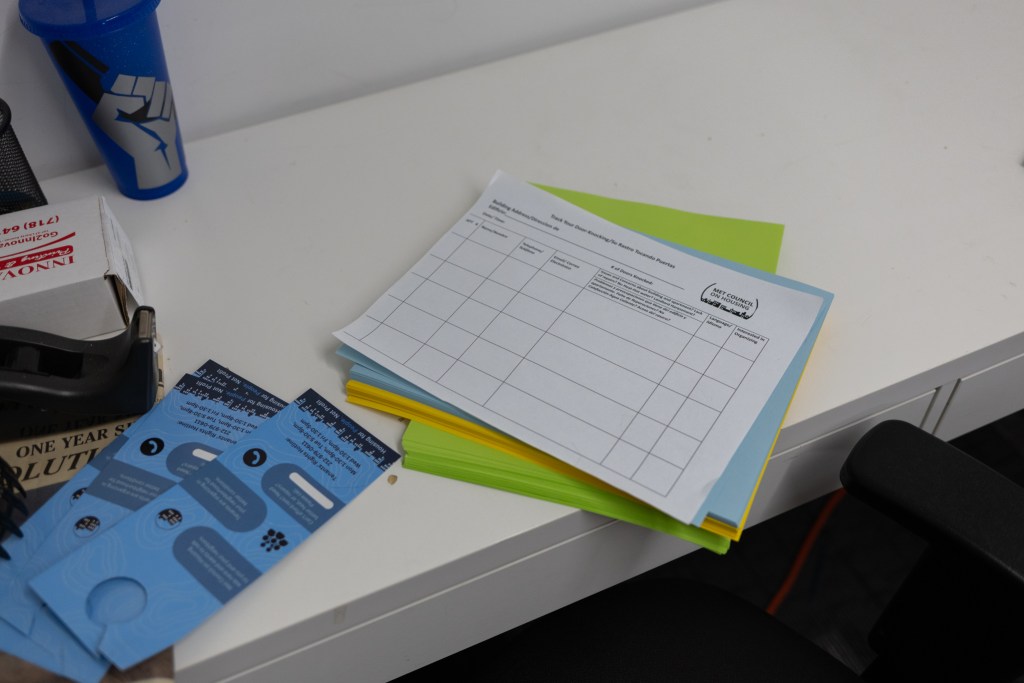 The Met Council on Housing staff literature in their Brooklyn office to help with tenant organizing,